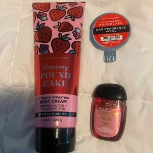 Bath & Body Works Strawberry Pound Cake Body Cream, Hand Sanitizer, Car Refill